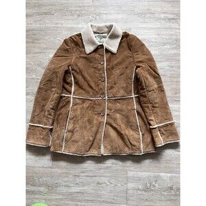 Vintage St. John Bay Genuine Leather Jacket Women’s Coat Sherpa Lined  Tan Large